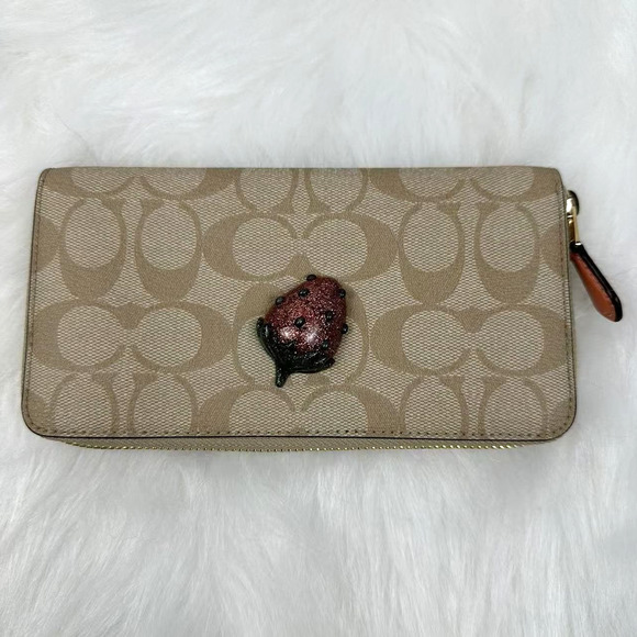 Coach Accordion Zip Wallet In Signature Canvas With Fruit Light Khaki F73081 NWT - Picture 1 of 5